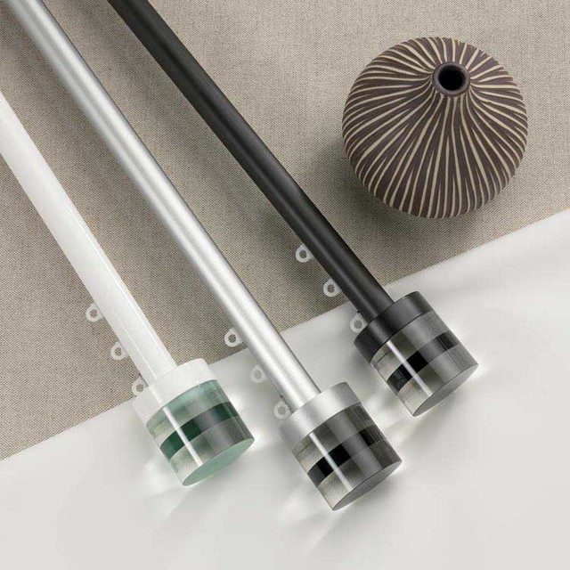 3 modern curtain poles in white, silver and black